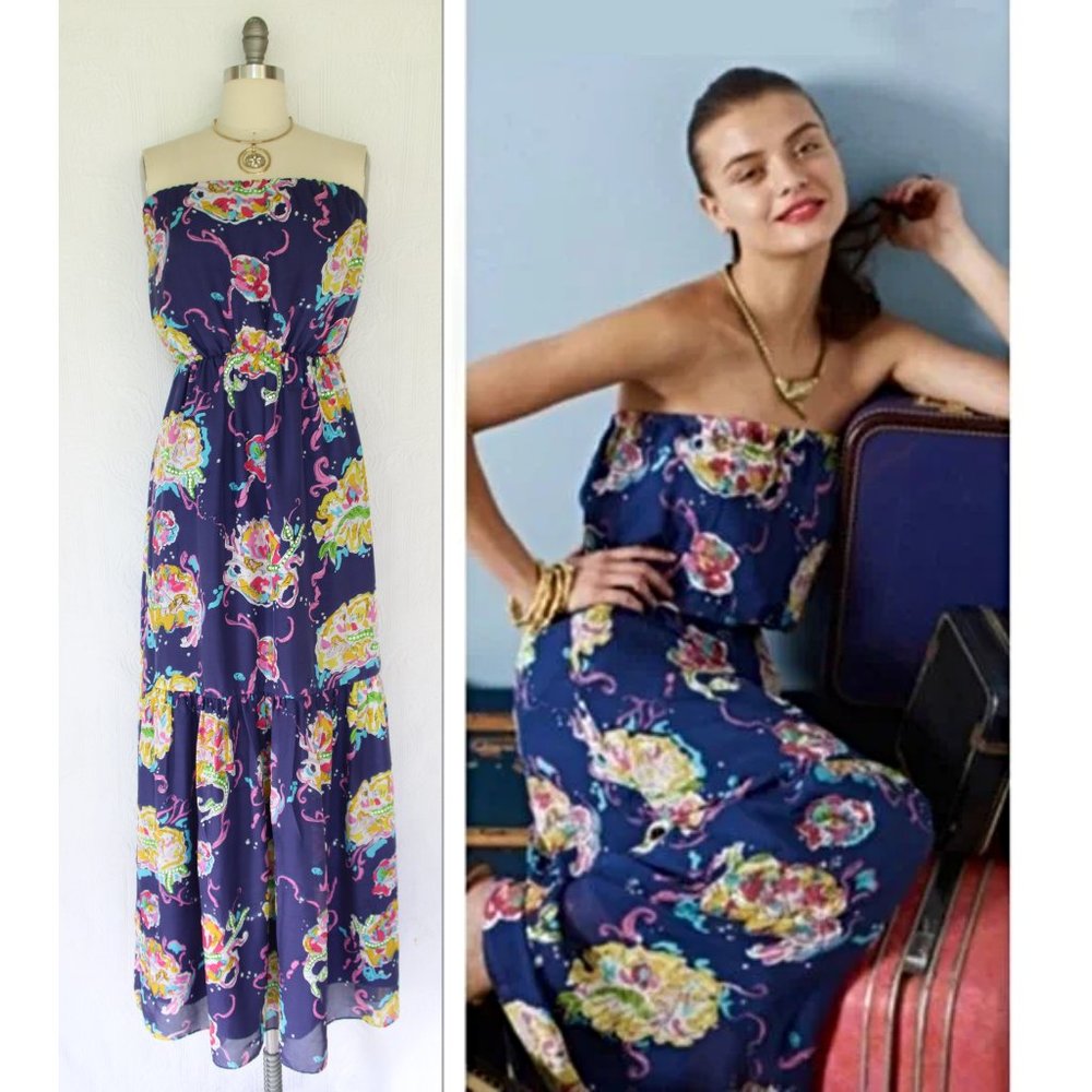 Lilly Pulitzer Silk Bianca maxi hostess Dress Blaring Siren mermaid sequin S